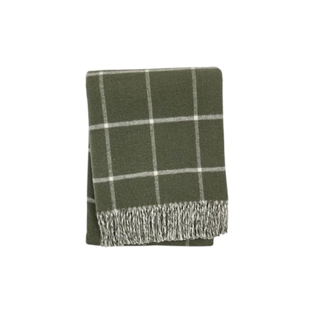 Homeroots 50" X 67" Olive Green And White Cotton Blend Woven Plaid Throw Blanket with Fringe 632900