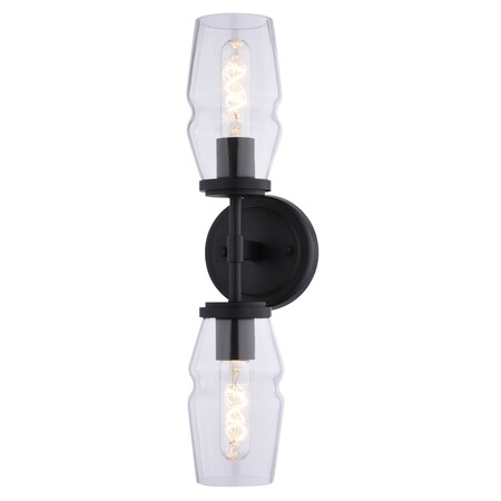 Vaxcel Warren 2-Light Black Mid-Century Modern Wall Sconce, Bathroom Vanity Fixture W0531