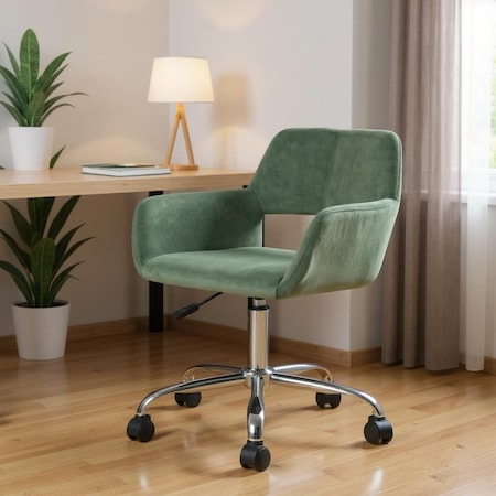 Homeroots Green and Silver Upholstered and Steel Adjustable Swivel Rolling Office Chair 568058