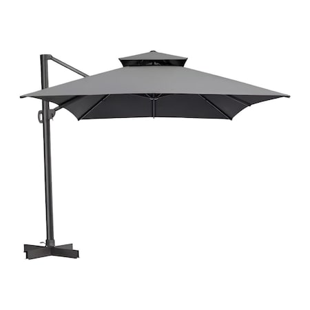 Homeroots 113in Dark Gray Polyester Rectangular Tilt Cantilever Patio Umbrella With Stand 485639