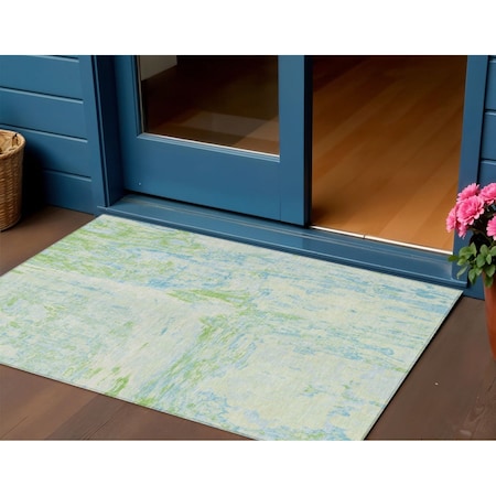 Homeroots 3' X 5' Mint Green And Blue Abstract Washable Indoor Outdoor Area Rug 609274
