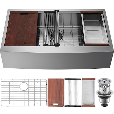 Vevor 33" Top Mount Farmhouse Kitchen Sink Single Bowl Basin 304 Stainless Steel TXHW332209RS1