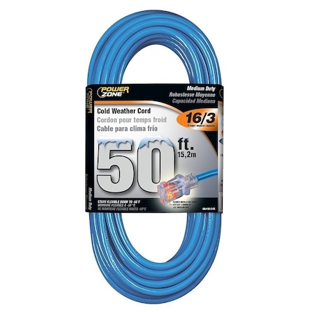 Powerzone Cold Weather Extension Cord, 16 AWG, Outdoor, 5-15R, 5-15P, 50 ft ORCW511630