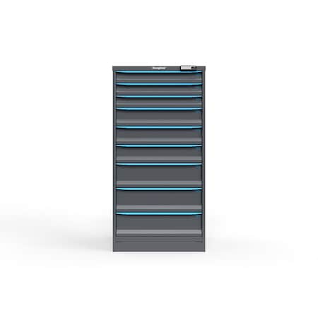 Strong Hold 9 drawer cabinet - (3x 3ft, 3x 5ft, 3x 7ft) - Blue accents - Electronic Lock S3060-PPRAS-0903FS