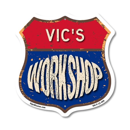 Signmission Vic's Workshop, 12 Inch X 12 Inch, Plastic Sign SHI-P-12-489-VIC