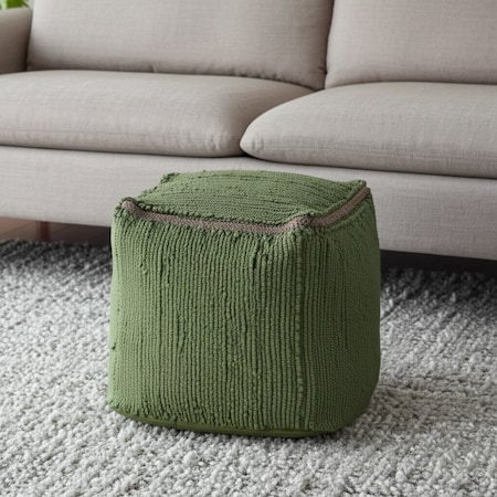 Homeroots 18" Moss Green And Natural Cotton And Jute Cube Pouf Ottoman 551552