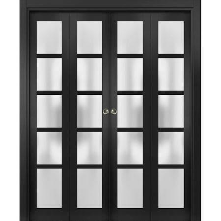 Sartodoors Sliding Closet Double Bi-fold Doors Black Solid Core Modern Interior QUADRO4002DBF-BLK-96 x 80 (4* 24x80)
