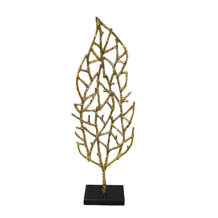 Homeroots 26" Gold And Black Aluminum And Marble Leaf Tabletop Sculpture 628150
