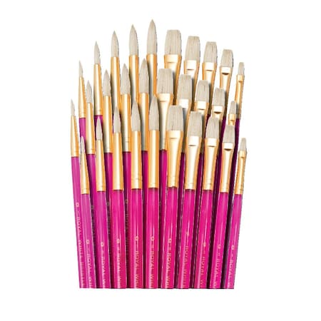 Royal Brush Firm White Bristle Acrylic Handle Brushes, Set of 30 1589973