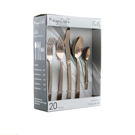 Megachef Baily 20 Piece Flatware Utensil Set, Stainless Steel Service for 4 in Rose Gold MCFW-BAILY-ROSEGOLD