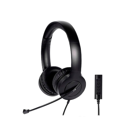 Monoprice WFH 3.5mm + USB Wired On-Ear Web Meeting Headset 43018
