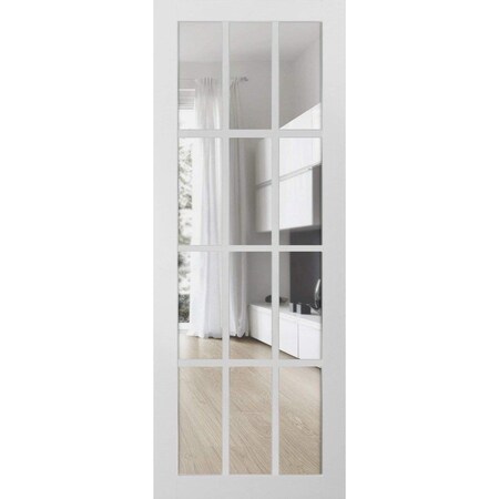 Sartodoors Slab Barn Door Panel Clear Glass 12 lites, Felicia 3355 Matte White, Sturdy Finished Doors, Pocke FELICIA3355S-WS-42