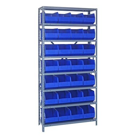 Quantum Storage Systems STEEL SHELVING UNIT W/ 28 BINS BLUE 1275-443BL