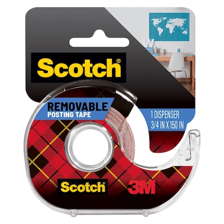 Scotch Poster Tape, Removable, w/Dispenser, 3/4"x150" , Clear 109