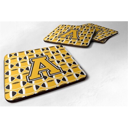 Carolines Treasures Letter A Football Black, Old Gold and White Foam Coaster - Set of 4 CJ1080-AFC