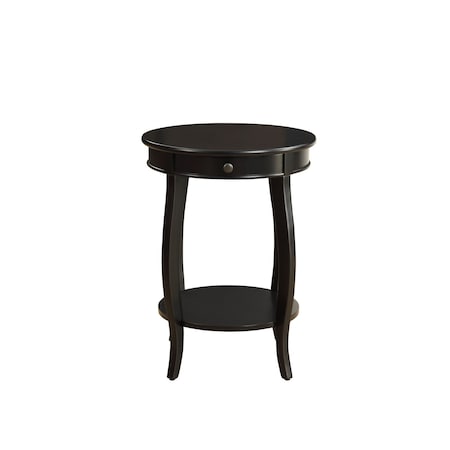 Homeroots 24" Black Wood Round End Table With Drawer And Shelf 286302
