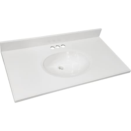 Craftmark 37''x22'' Cultured Marble Solid High Gloss Wht Vanity Top with Round Bowl OB3722330