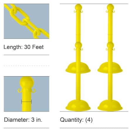 Mr. Chain Yellow Heavy Duty Stowable Stanchion and Chain Kit, PK4 73602-4