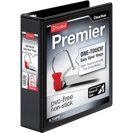 Cardinal 2" Clear View D-Ring Binder, Easy Open, Black 10321