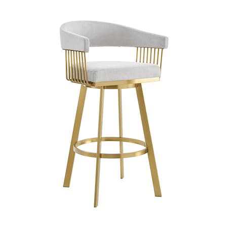 Armen Living Chelsea 30in Swivel Bar Stool with Gold Brushed Stainless Steel and Silver Fabric LCCSBABGLSI30