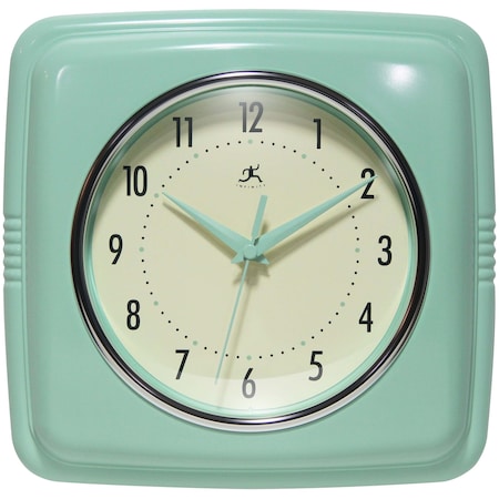 Infinity Instruments Square Retro Wall Clock, Pastel Green, 9.25 in 13228PG-4103