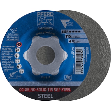 Pferd 4-1/2'' CC-GRIND-SOLID - 5/8-11 Thread - SGP STEEL VICTOGRAIN 61171