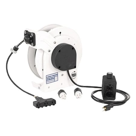 Kh Industries Industrial Cord Reel, 15 A, White, 25 ft RTAN3LW-WTT515-J12F