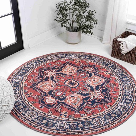 Jonathan Y Cirali Ornate Large Medallion Non-Slip Machine-Washable Red/Navy 8 ft Round Area Rug WSH105A-8R