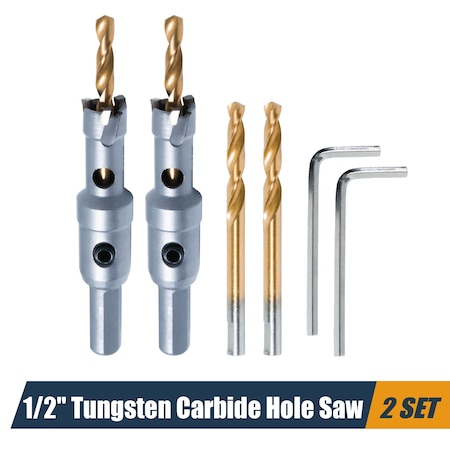 Powertec 1/2in Tungsten Carbide Hole Saw for Soft & Hard Metal w/ Titanium-Plated Pilot Drill Bit, 2PK 14902-P2