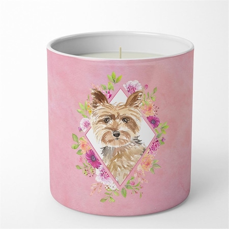 Carolines Treasures 10 oz Yorkie Pink Flowers Decorative Soy Candle CK4197CDL