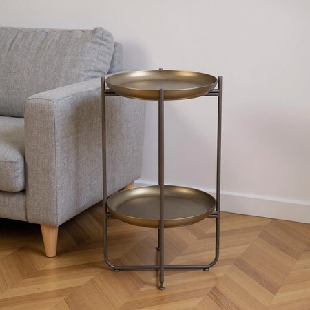 Homeroots 32" Bronze And Gray Steel Round Pedestal End Table 572180