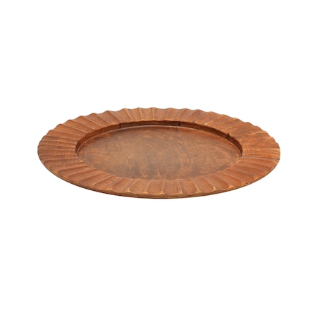 Homeroots 13" Brown Solid Wood Scalloped Rim Handmade Round Charger Plate 633183