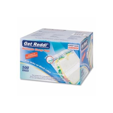 Get Reddi Double Zipper Reclosable Bags, 6.5 in x 5.9 in, 1.2 mil, Sandwhich 879-GRZIP-SAND