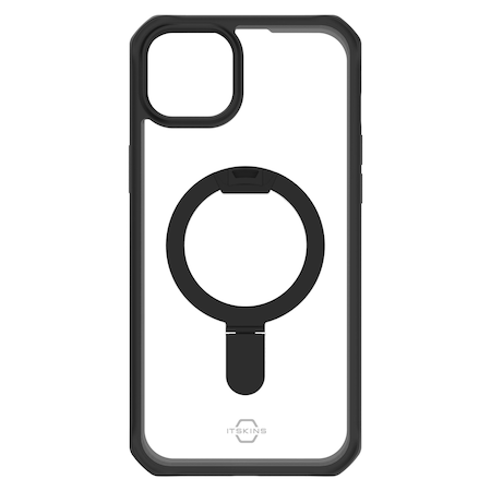 Itskins Hybrid r Magsafe Case With Stand For Apple Iphone 15 Plus / Iphone 14 Plus, Black And Transparent AP5R-HMSTD-BKTR