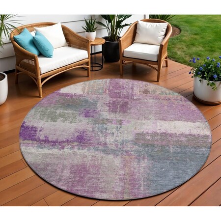 Homeroots 8' Lavender And Purple Round Abstract Washable Indoor Outdoor Area Rug 609306