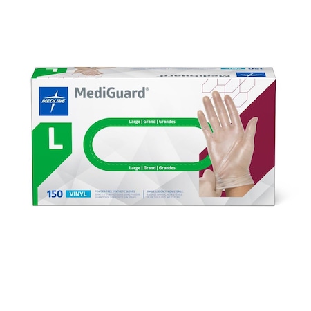 Medline MediGuard Powder-Free Clear Vinyl Exam Gloves, Size L, 150PK MSV513H