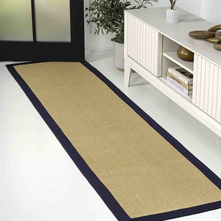 Jonathan Y Camden Farmhouse Cottage Border Jute Natural/Navy 2 ft. x 8 ft. Runner Rug KTN100C-28