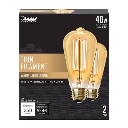 Feit Electric ST19 E26 (Medium) Filament LED Bulb Warm White 40 Watt Equivalence, 2PK ST1940/VGTFIL2