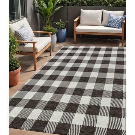 Homeroots 5' X 8' Black And Gray Plaid Washable Indoor Outdoor Area Rug 595374