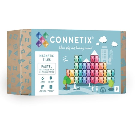Connetix Magnetic Tiles Pastel Rectangle Pack, 24-Piece Set CT-P-00024-RE