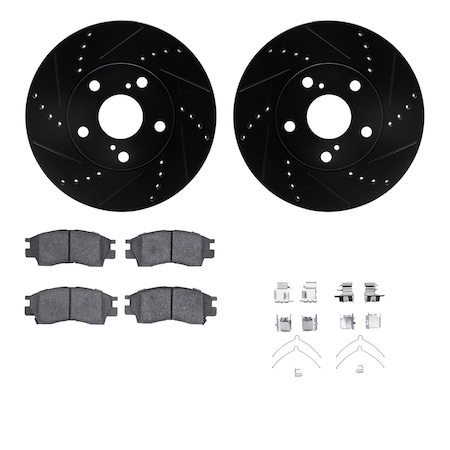 Dynamic Friction Co DFC Rotors-Drilled & Slotted-Black w/ 5000 Advanced Brake Pads Incl Hdw 8512-76052