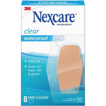 Nexcare Waterproof Adhesive Strip 2-3/8 X 3-1/2 Inch Plastic Knee / Elbow Sheer Sterile, 8PK 581-08