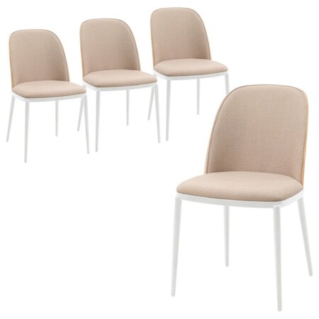 Leisuremod Tule Dining Chair with Velvet Seat & White Steel Frame, Natural Wood/Brown, 4PK TWCNW18BR4