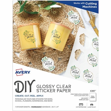 Avery Printable Sticker Paper, Glossy Clear, 8 4397
