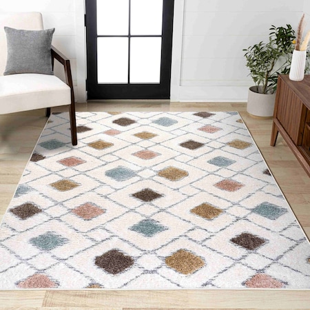 Jonathan Y Astrid Retro Trellis High-Low Multi/Cream 4 ft. x 6 ft. Area Rug SNT103A-4