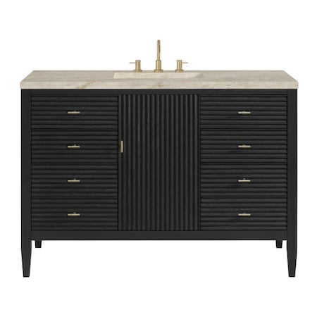 James Martin Vanities Myrrin 48" Single Vanity, Carbon Oak, w/ 3 CM Tajnar Eclos Top 485-V48-CBO-3TJR