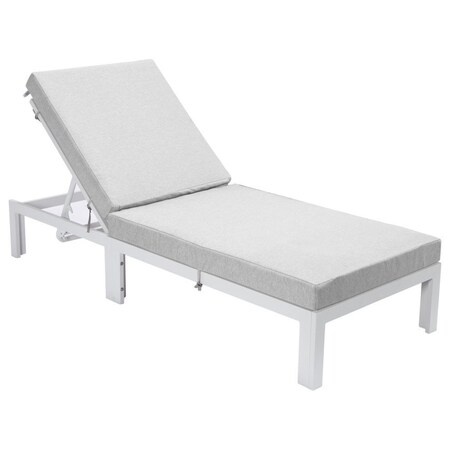 Leisuremod Chelsea Modern Outdoor White Chaise Lounge Chair With Light Grey Cushions CLW-77LGR