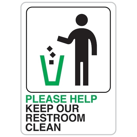 Hy-Ko Bathroom Sign, Rectangular, PLEASE HELP KEEP OUR RESTROOM CLEAN, BlackGreen Legend D-27