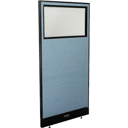Global Industrial Interion Electric Office Partition Panel with Partial Window, 36-1/4"W x 100"H, Blue 695788WEBL
