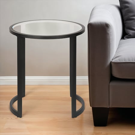 Homeroots 22" Black And Clear Glass And Steel Round End Table 543845